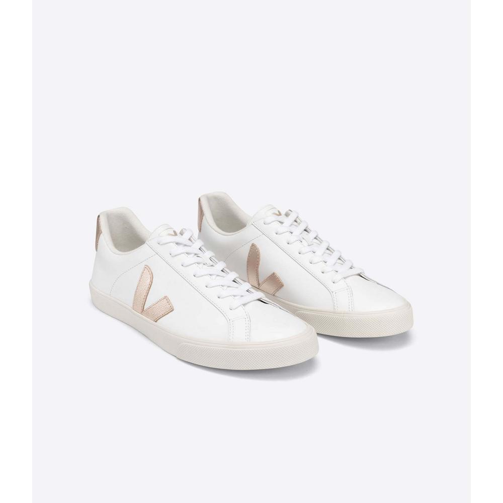 White/Brown Women's Veja ESPLAR LEATHER Sneakers | AU 606TCE